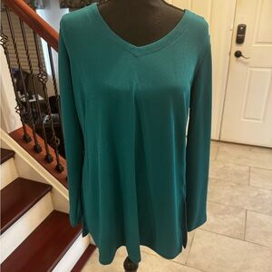 Susan Graver Teal Long Sleeve V-Neck Top